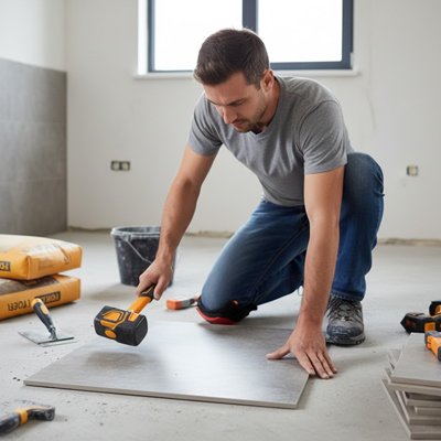maillet homme met a niveau un carrelage