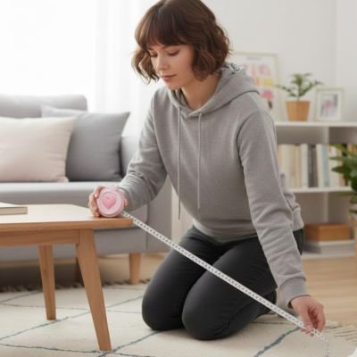 metre ruban femme mesure de la table au sol