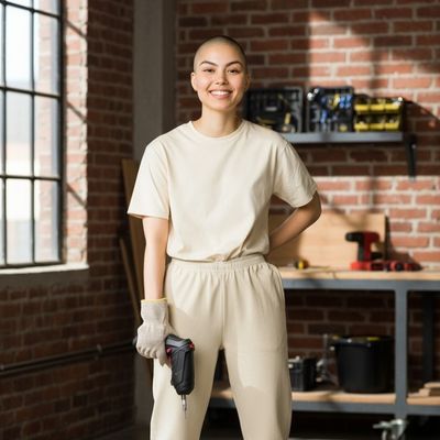 tournevis electrique femme tenant en main dans atelier